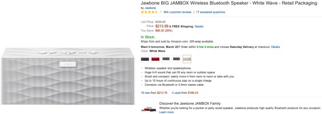 Jawbone BIG JAMBOX Wireless Bluetooth Speaker - White Wave