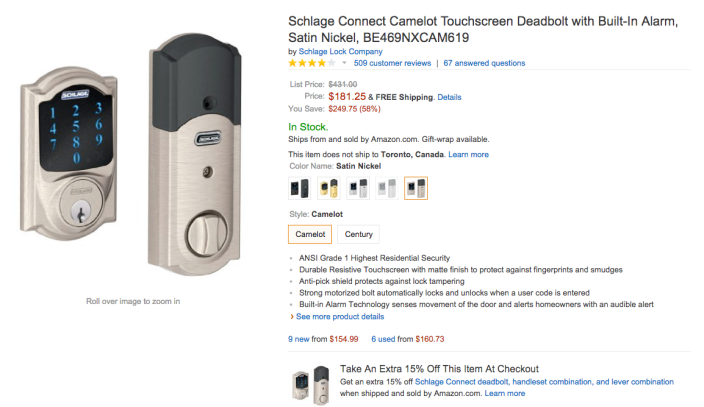 Schlage Connect Camelot Touchscreen Deadbolt with Built-In Alarm in Satin Nickel-BE469NXCAM619-sale-03