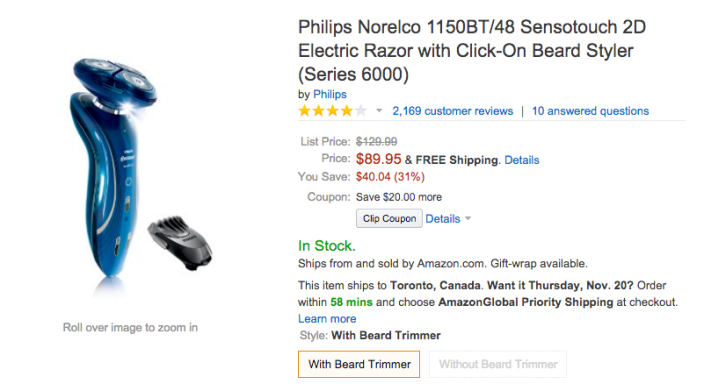 Philips Norelco Sensotouch 2D Electric Razor with Click-On Beard Styler-1150BT:48-sale-02