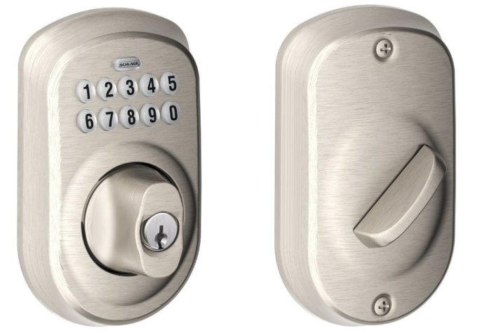 Schlage Plymouth Keypad Deadbolt in satin Nickel and Aged Bronze (BE365-sale-02