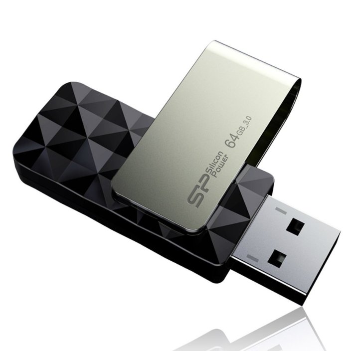Silicon Power 64GB Blaze B30 USB 3.0 Swivel Flash Drive R:W up to 120:50 MB:s, Black (SP064GBUF3B30V1K)
