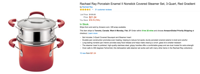 Rachael Ray 3-Quart Porcelain Enamel II Nonstick Covered Steamer Set in Red Gradient-sale-02