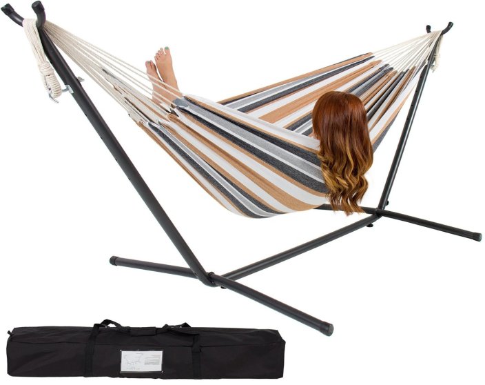 Double Hammock With Space Saving Steel Stand and Portable Carrying Case-sale-01