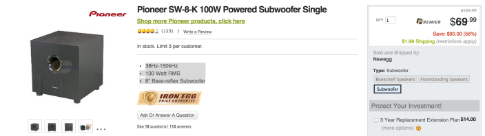Pioneer SW-8 100 Watt RMS Subwoofer System-sale-03