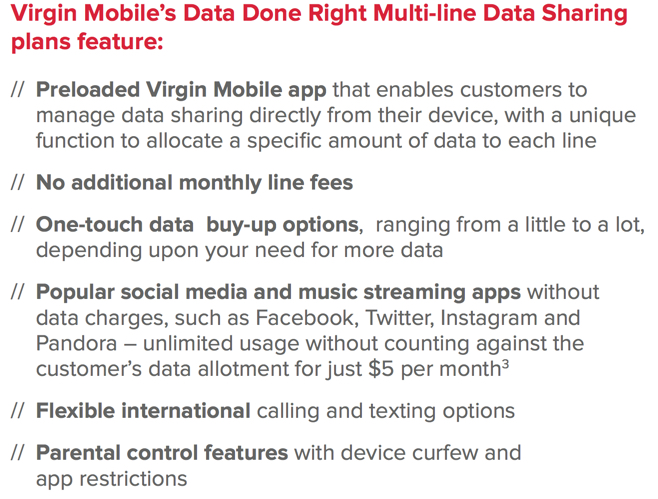 Virgin mobile features