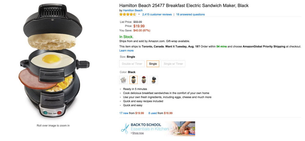 Hamilton Beach Breakfast Electric Sandwich Maker in black (25477)-sale-02