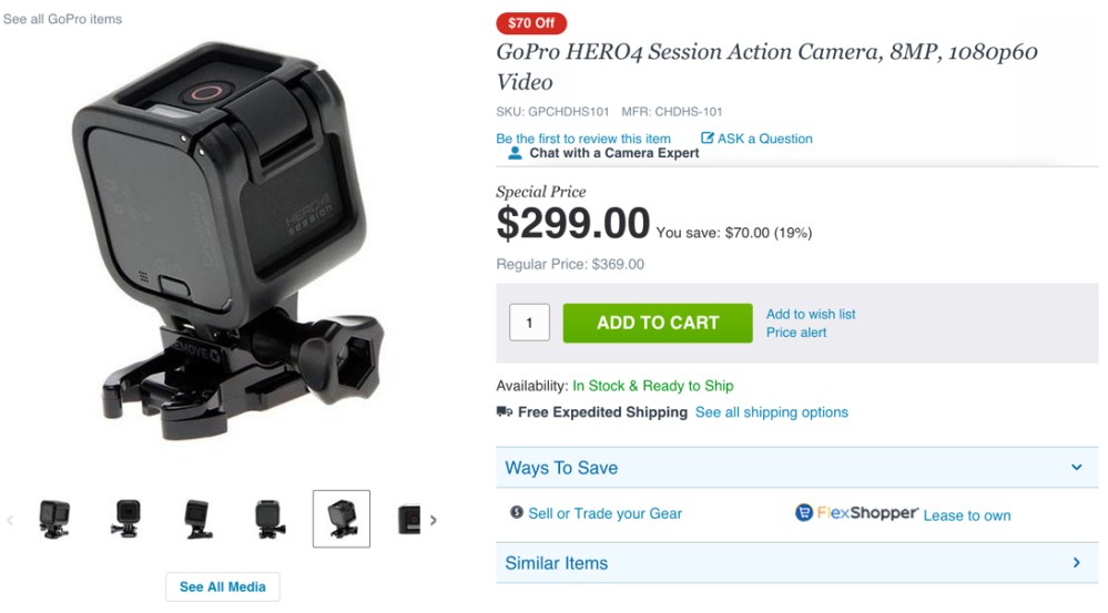 GoPro HERO4 Session Action Camera, 8MP, 1080p60 Video