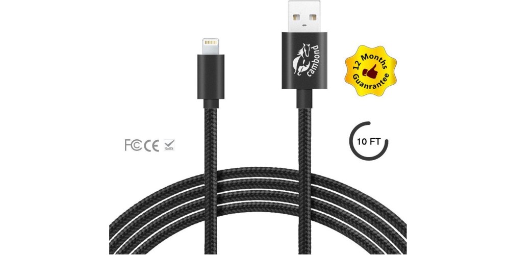 MFI Apple-Certified 10-ft Cambond Nylon Braided Lightning Cable in black-sale-01