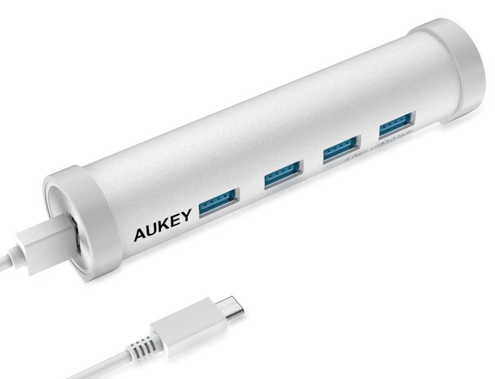 Aukey USB-C to 4-Port USB 3.0 Aluminum Hub for USB Type-C Devices Including the New MacBook and Many Other Devices