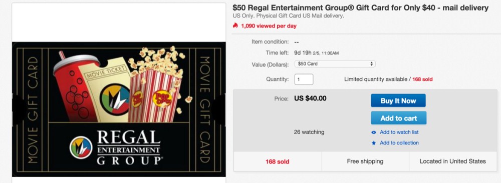 $50 regal card for $40