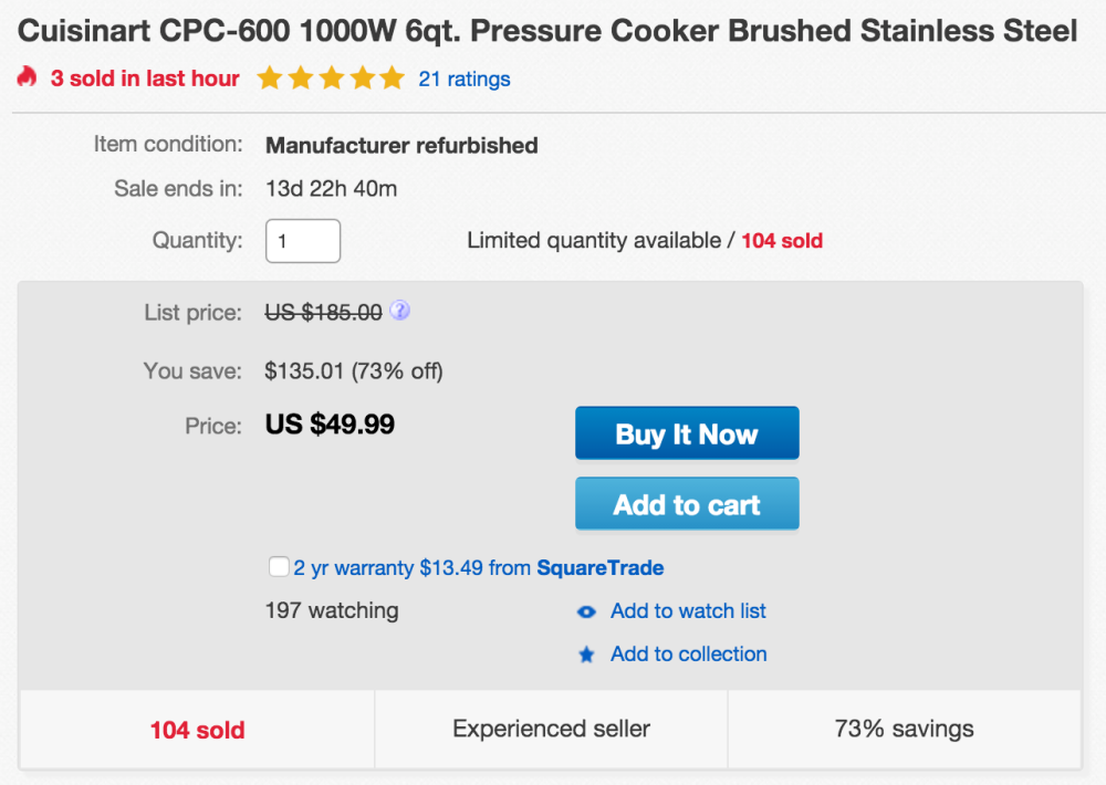 Cuisinart 6 Quart 1000 Watt Electric Pressure Cooker in Stainless Steel (CPC-600)-34