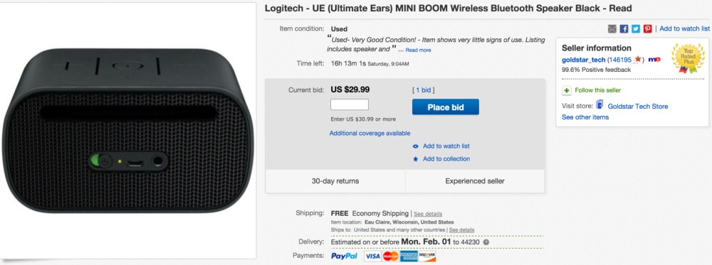 Logitech - UE (Ultimate Ears) MINI BOOM Wireless Bluetooth Speaker Black