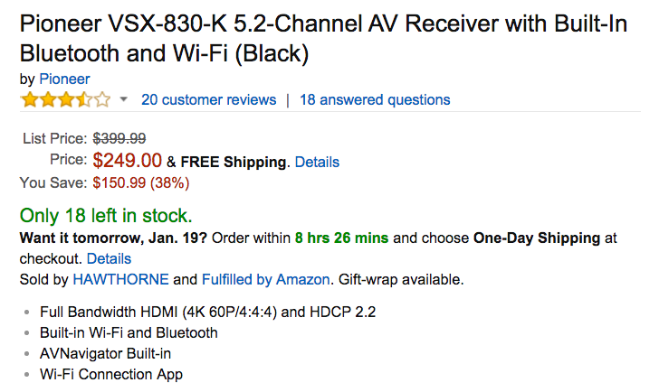 Pioneer VSX-830-K 5.2-Channel AV Receiver Amazon