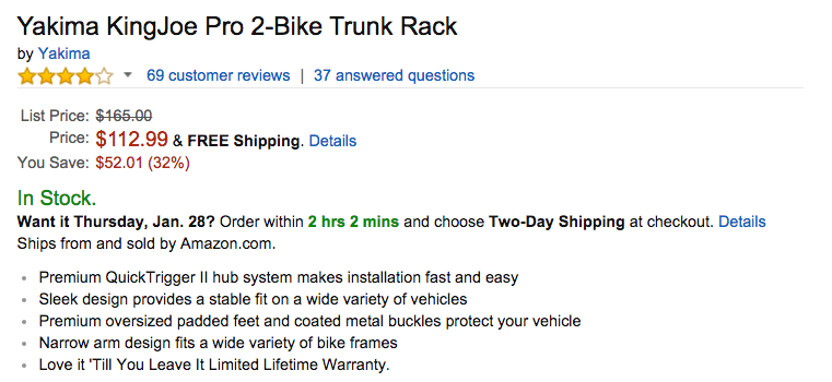 Yakima KingJoe Pro 2-Bike Trunk Rack Amazon