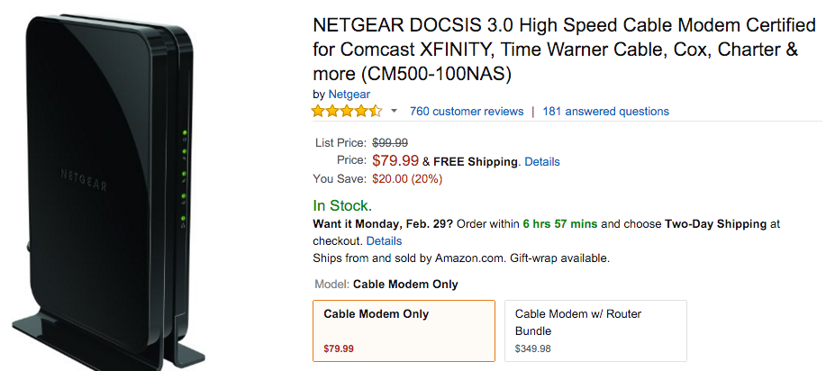 NETGEAR DOCSIS 3.0 High Speed Cable Modem