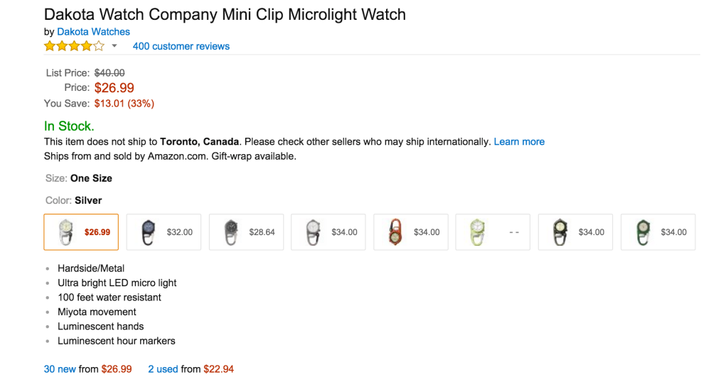 Dakota Watch Company Mini Clip Microlight Watch-2