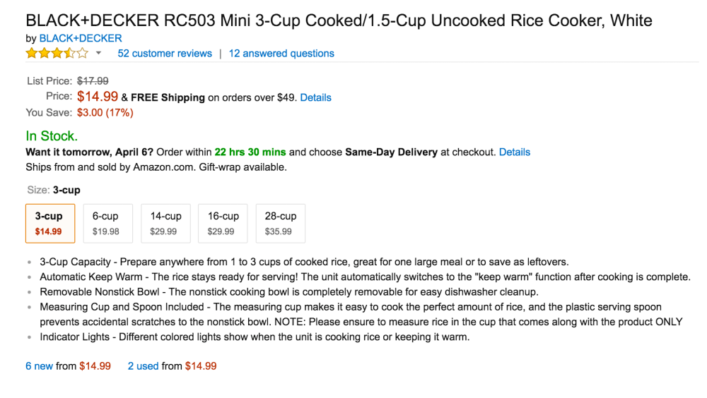 Black+Decker Mini 3-Cup Cooked:1.5-Cup Uncooked Rice Cooker (RC503)-4