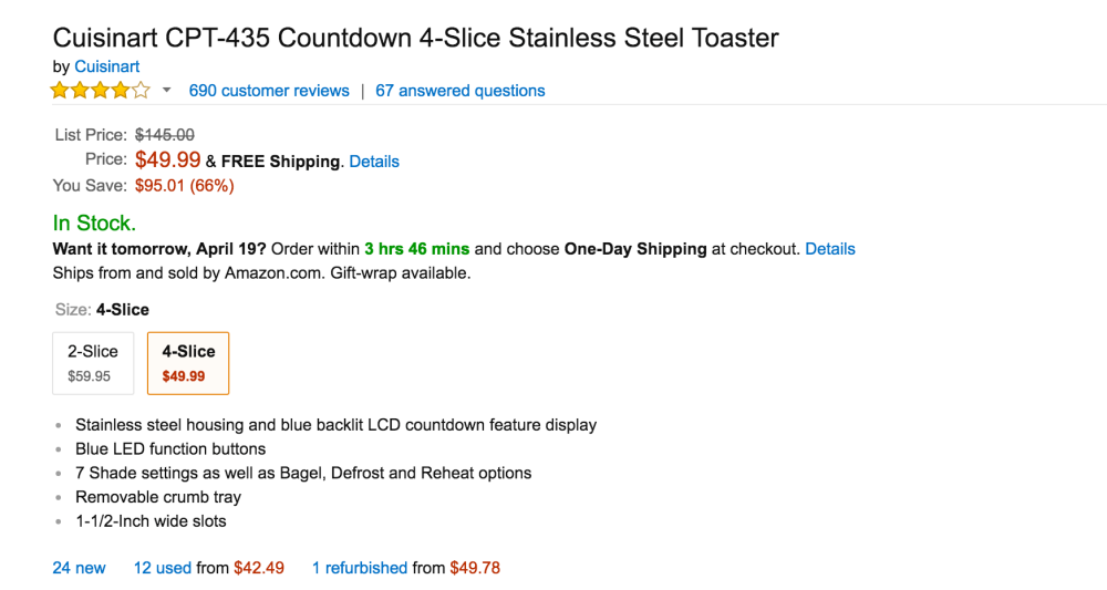 Cuisinart Countdown 4-Slice Stainless Steel Toaster (CPT-435)-2