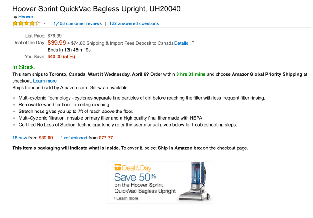 Hoover Sprint QuickVac Bagless Upright (UH20040)-2