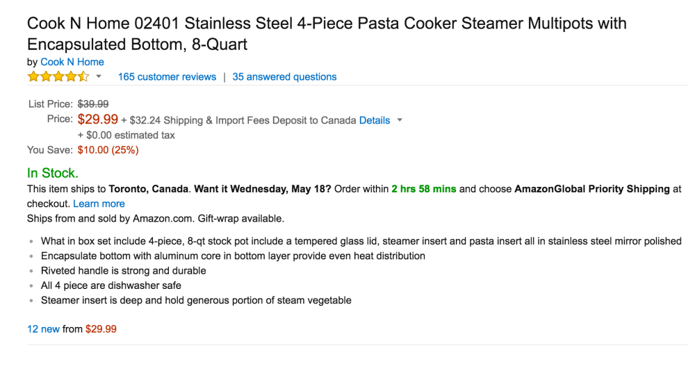 Cook N Home Stainless Steel 4-Piece Pasta Cooker Steamer Multipots with Encapsulated Bottom