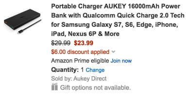 AUKEY 16000mAh Power Bank with Qualcomm Quick Charge 2.0 Tech