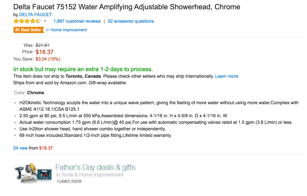 Delta Faucet Water Amplifying Adjustable Showerhead in Chrome (75152-3