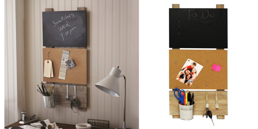 Bulletin Board with Chalkboard and Hooks-5
