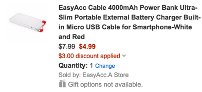EasyAcc Cable 4000mAh Power Bank Ultra-Slim External Battery