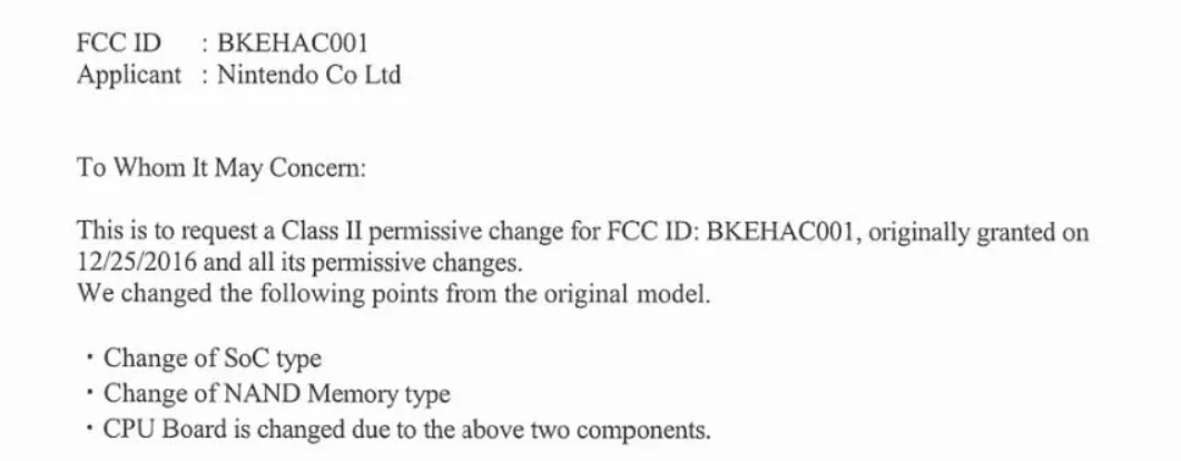 Original Nintendo Switch FCC document