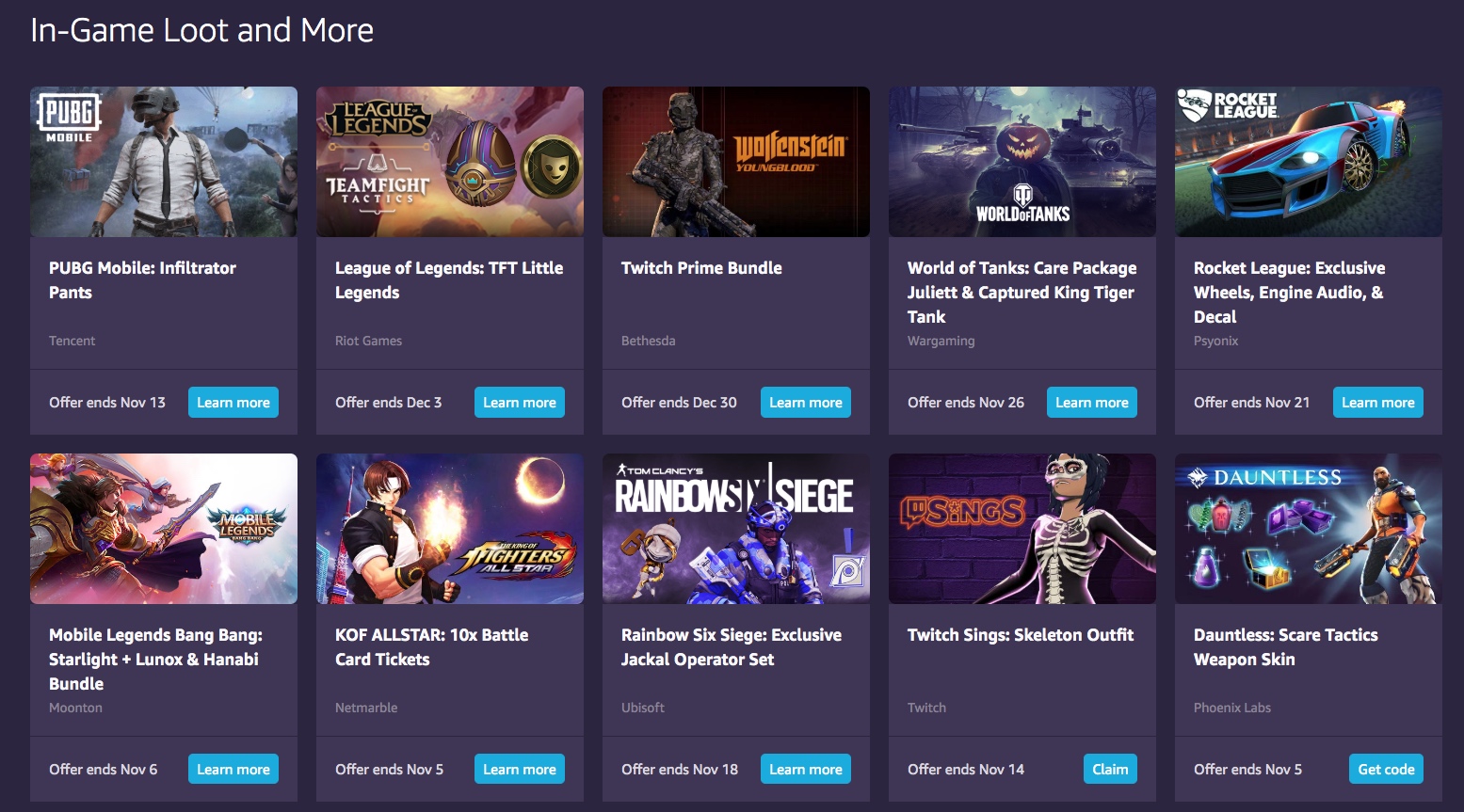 Twitch Prime free games and DLC