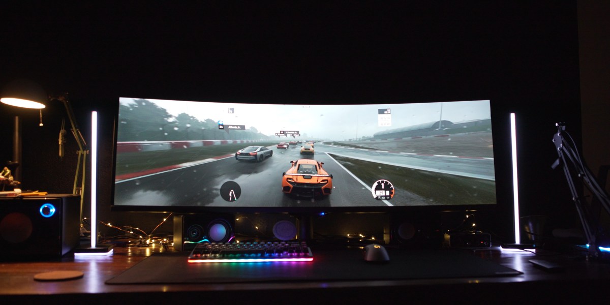 Corsair LT100 on either side of ultra-wide monitor