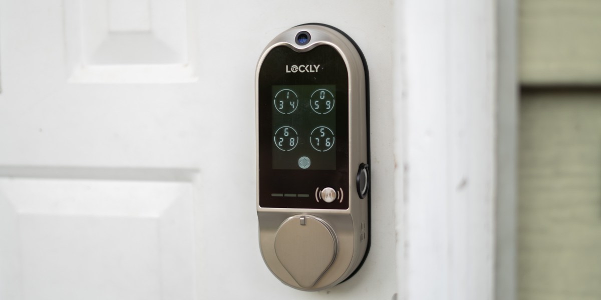 Lockly vision installed on outside of door.