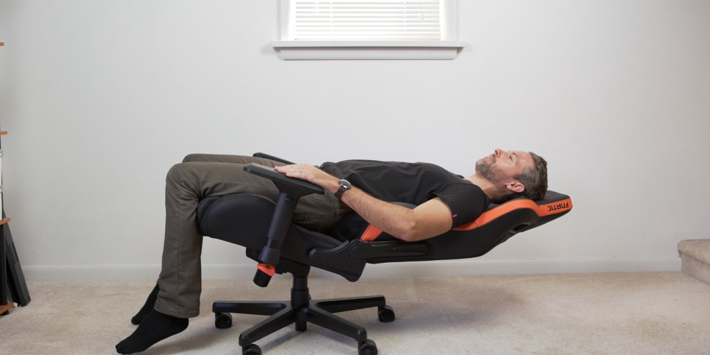 The back of the chair can go almost completely horizontal when used with the rocking function. 