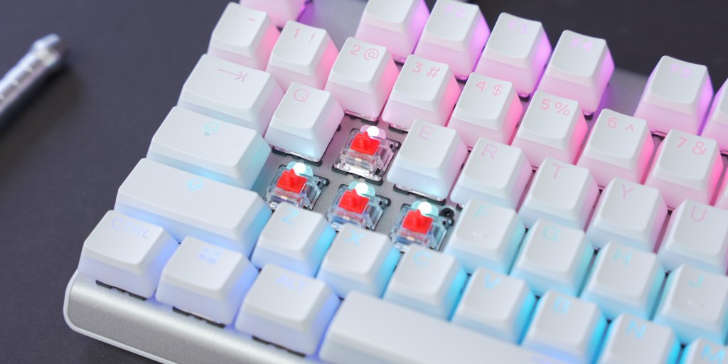 The SteelSeries Ghost edition uses linear red switches for a fast feeling keyboard.