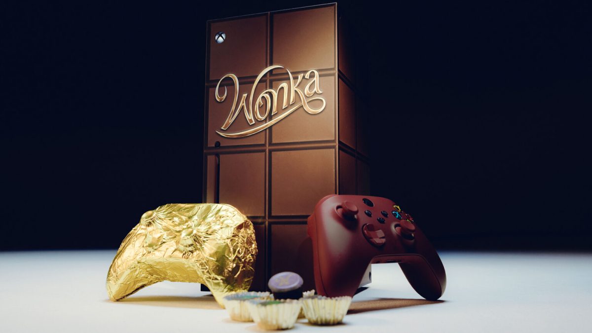 chocolate Xbox controller and Wonka-inspired console